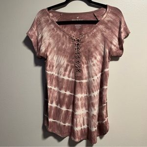 American Eagle Tie Dye Soft & Sexy Lace Up Short Sleeve Top